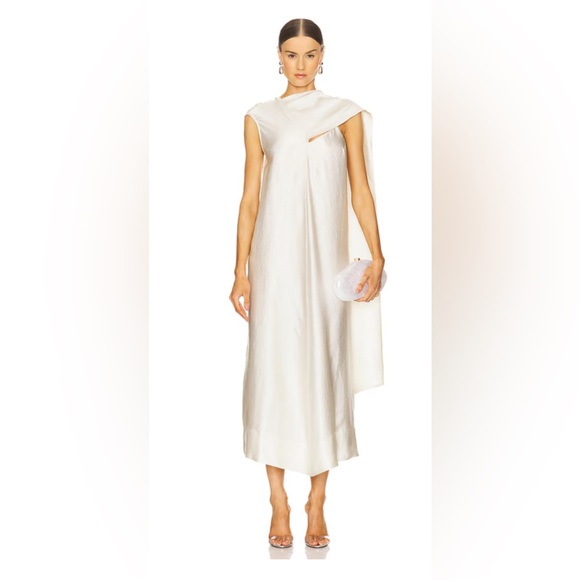 REVOLVE Dresses & Skirts - REVOLVE Cream Satin Asymmetric Midi Dress